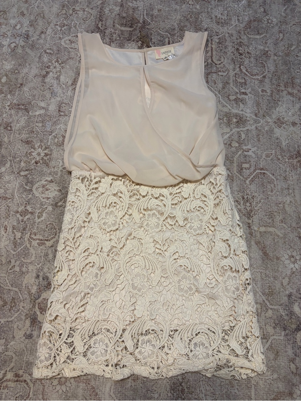 NWT L’atiste Lace-Trim Cream Mini Dress